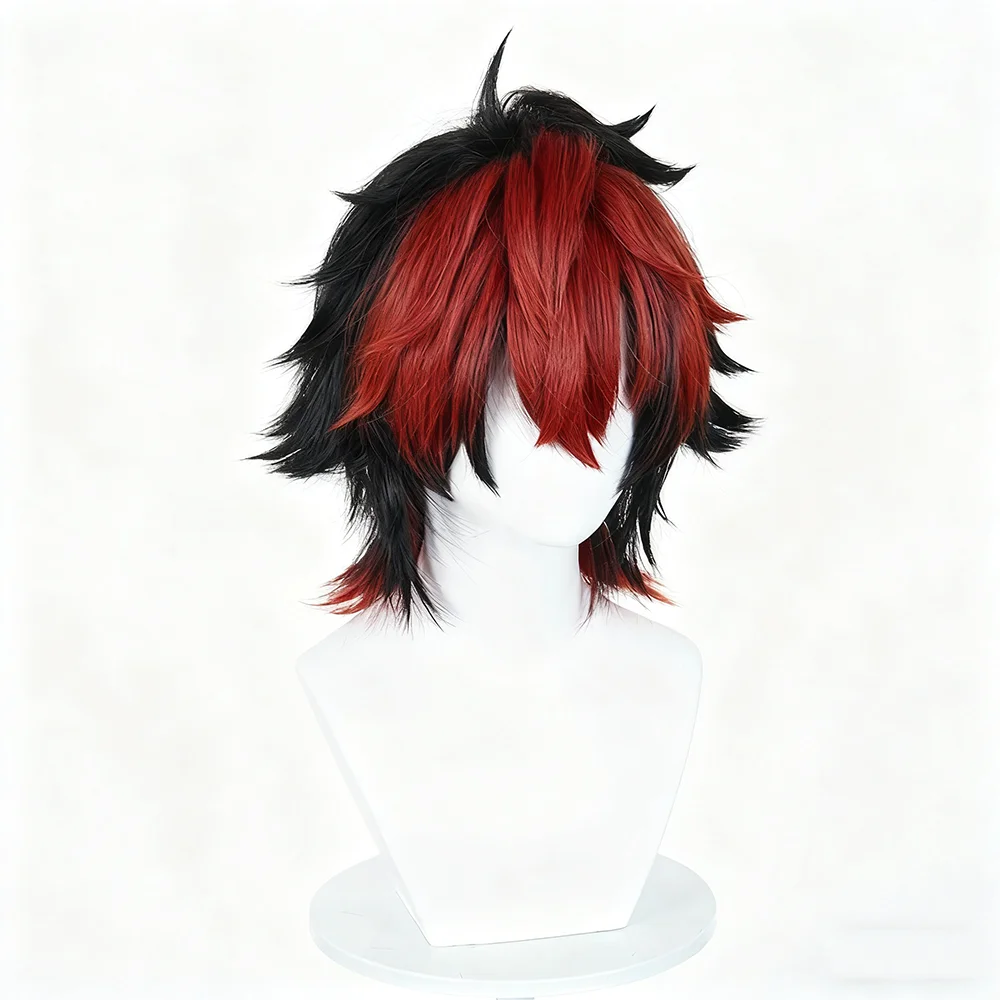 Juego Zenless Zone Zero Komano Manato Cosplay peluca hombres rojo negro pelo corto resistente al calor peluca sintética Halloween Prop
