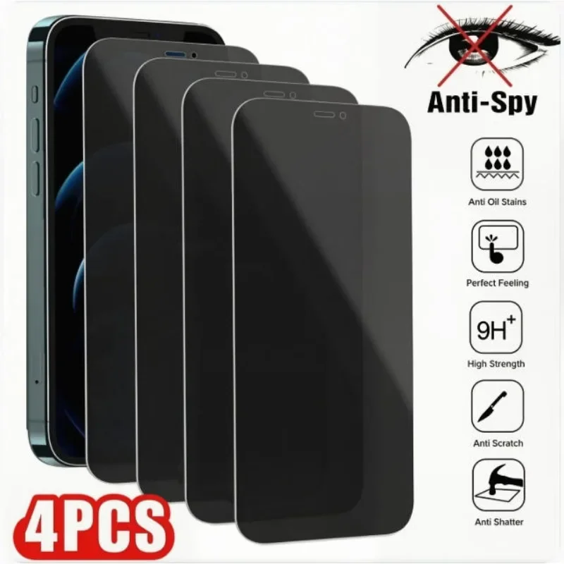 4 Stück Blickschutzfolien für iPhone 14 15 Pro Max 7 8 16 Plus Anti-Spy für iPhone 11 12 13 Pro MAX Mini XS XR X