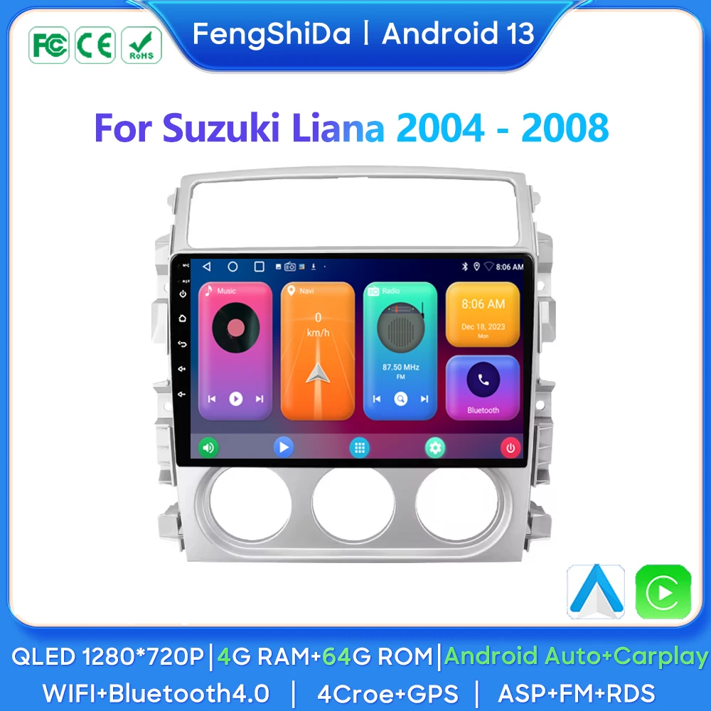 

WIFI QLED Screen Car Radio Android Multimedia Player For Suzuki Liana 2004 - 2008 Carplay Autoraido GPS Navigation NO 2din DVD