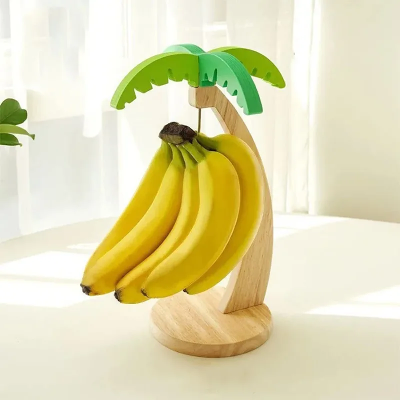 Wooden Banana Rack Hanging Kitchen Rack Simulating Leaf Decoration Fruit Storage Rack with Hooks Kitchen Living Room Decoration