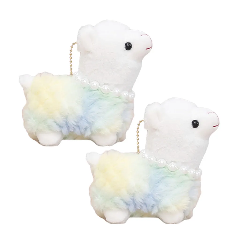 

2Pcs Rainbow Alpaca Hanging Charm Soft Stuffed Keychain Bag Accessory Schoolbag Pendant Decor Unique Cute Animal Gift