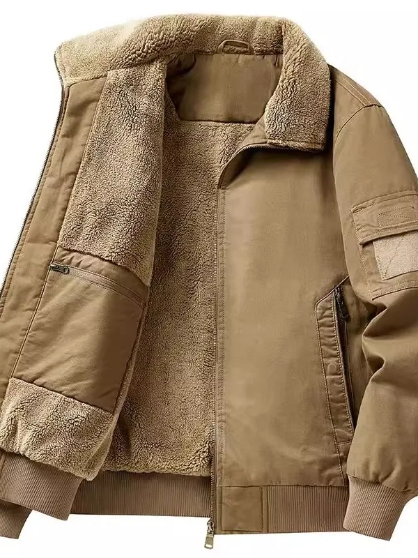 

Men's Lamb Velvet Jaet Thiened Pure Cotton Warm Winter Coat Faionable Ci Sle Long Sve Casual Cleanfit Collar