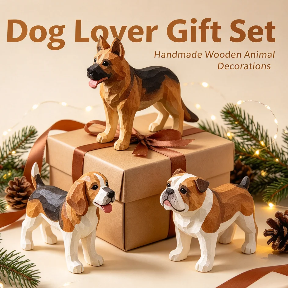 Mini Hand-Carved Wood Dog Figurine Collection German Shepherd Bulldog Beagle Statue Home Tabletop Decor Art Craft Gift for Dog