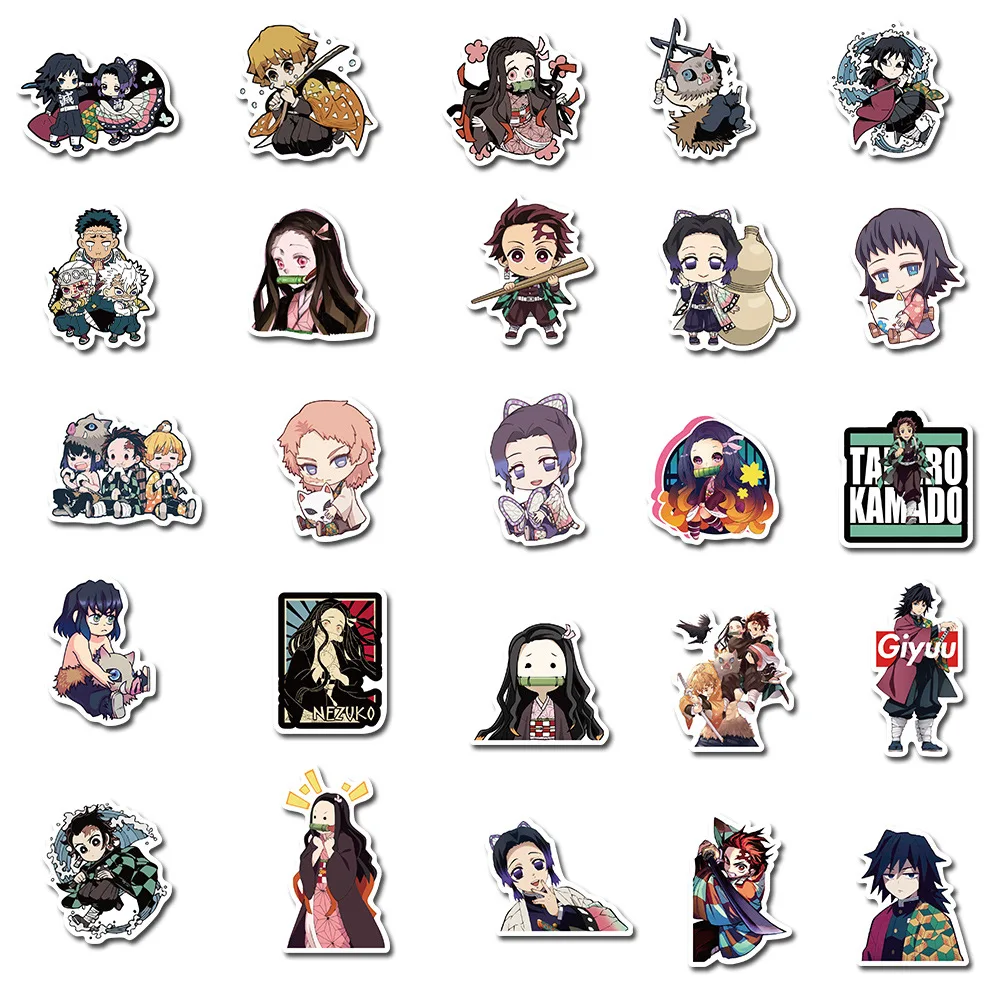 50 pcs/set Demon Slayer Sticker Japanese Anime Waterproof Travel Luggage Sticker Scrapbooking DIY Diary Stationery School Office