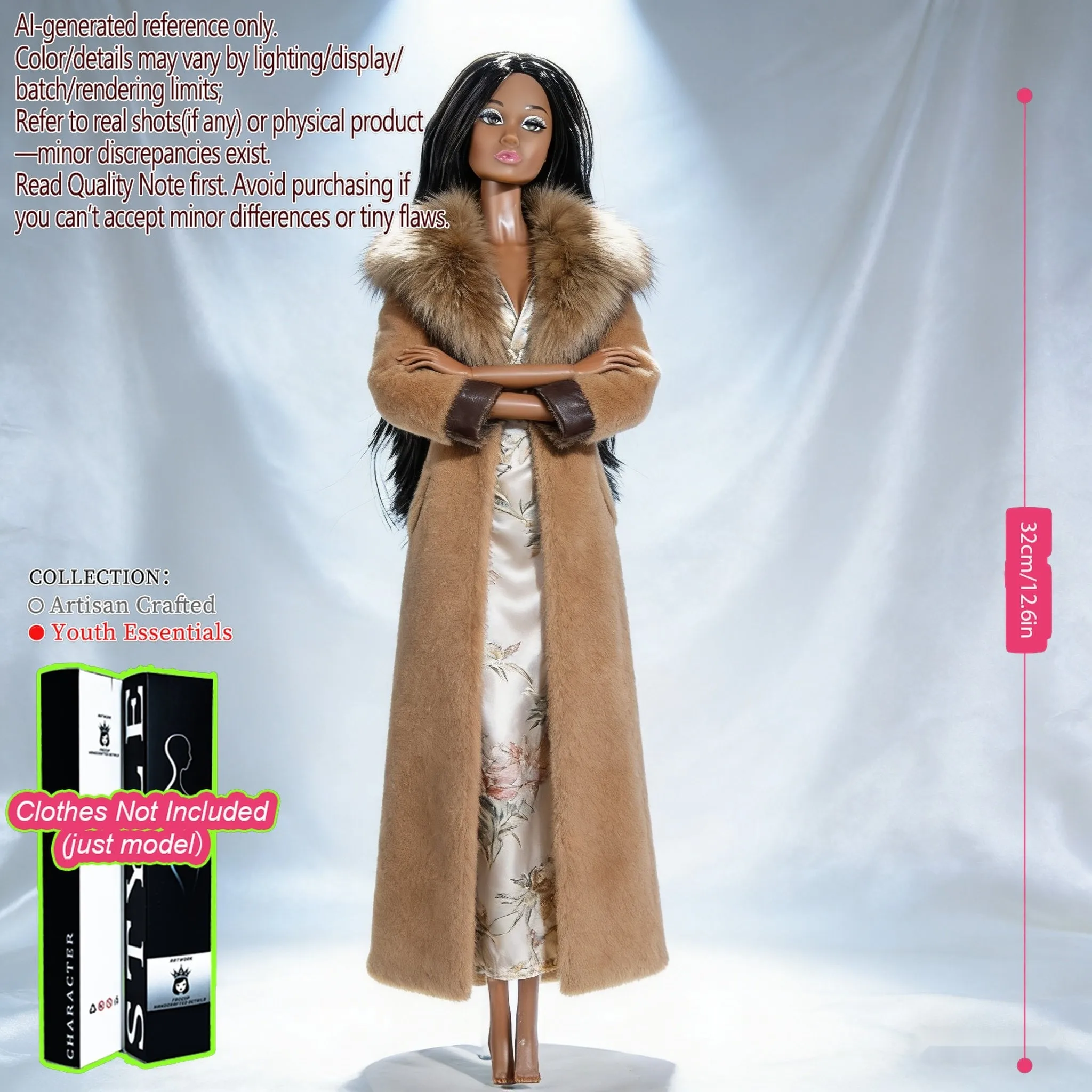 12-Joint Articulated 12.6in BJD - Posable Model, Delicate Makeup, DIY Outfit, Holiday Souvenir (No Clothing)