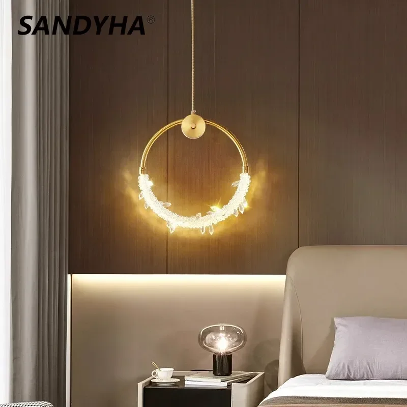 

SANDYHA Nordic Crystal Chandeliers Modern Circular LED Pendant Lights for Bedroom Living Room Home Decoration Lighting Fixtures