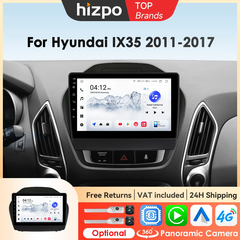 Hizpo Android 14 Car Radio Player WIFI Bluetooth For Hyundai Tucson 2 IX35 2011 - 2017 Auto Carplay Multimedia Autoradio 8+128G