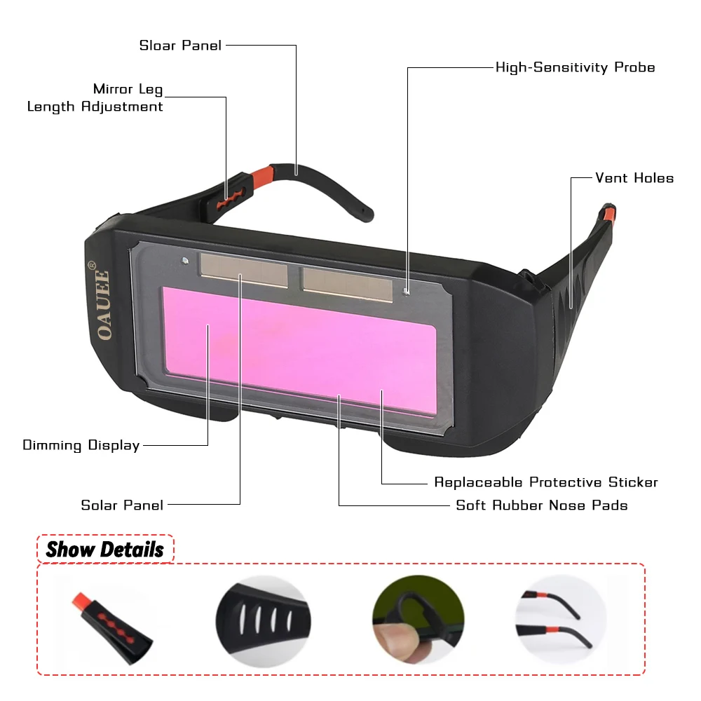 OAUEE Welding Helmets Auto Darkening Automatic Light Change Darkening Anti-Eyes Shied Goggle Glasses Solar Energy Eyes Glasses