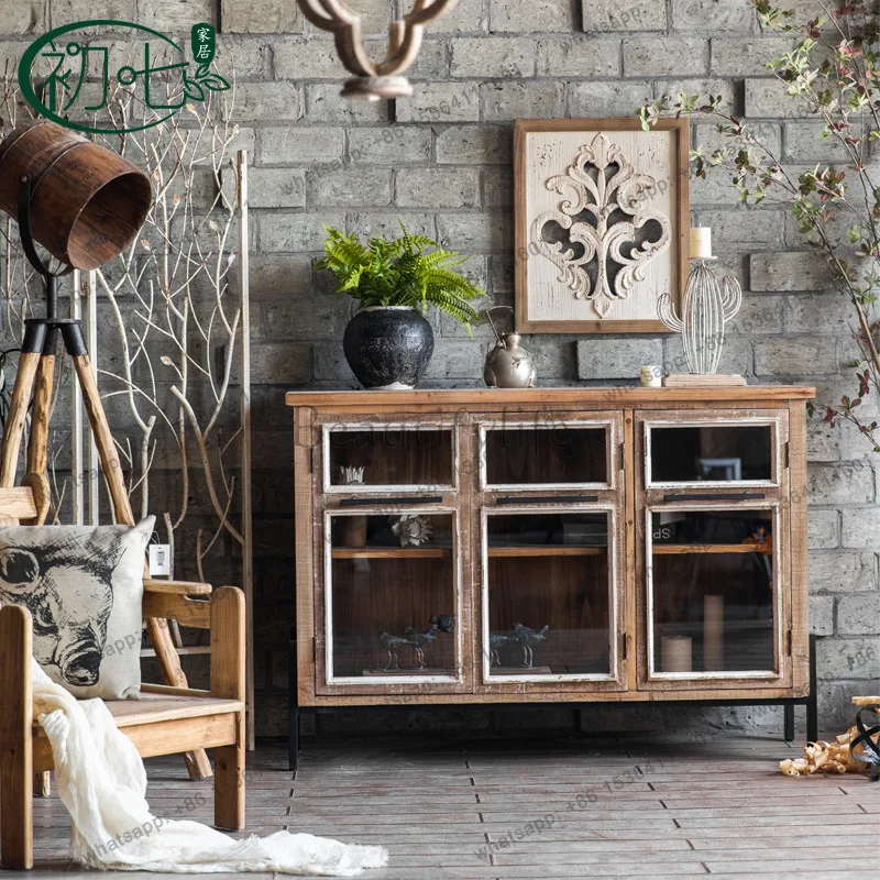 FG Chinese Storage Side Cabinet, Retro Old Bed And Breakfast Living Room Wine Cabinet