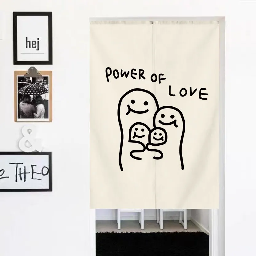 VIKAMA Minimal Single Line Stretching Cat Noren Door Curtain Velcro Punch Free Bedroom Cloakroom Solid Fabric Partition Curtain