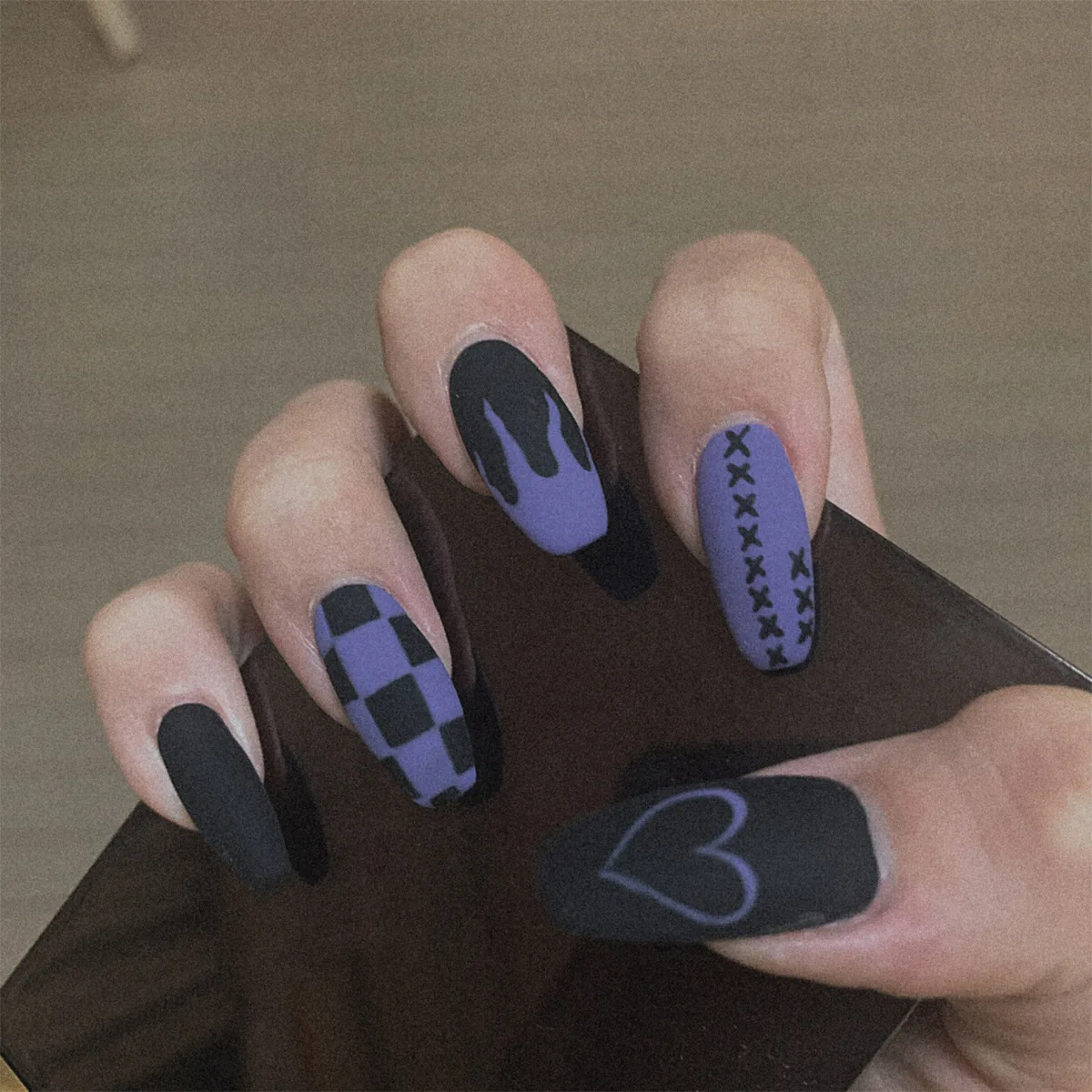 

24Pcs ballet False Nail Mandarin Duck Flame Cool Play Wearable Manicure Press ON Nails Solid