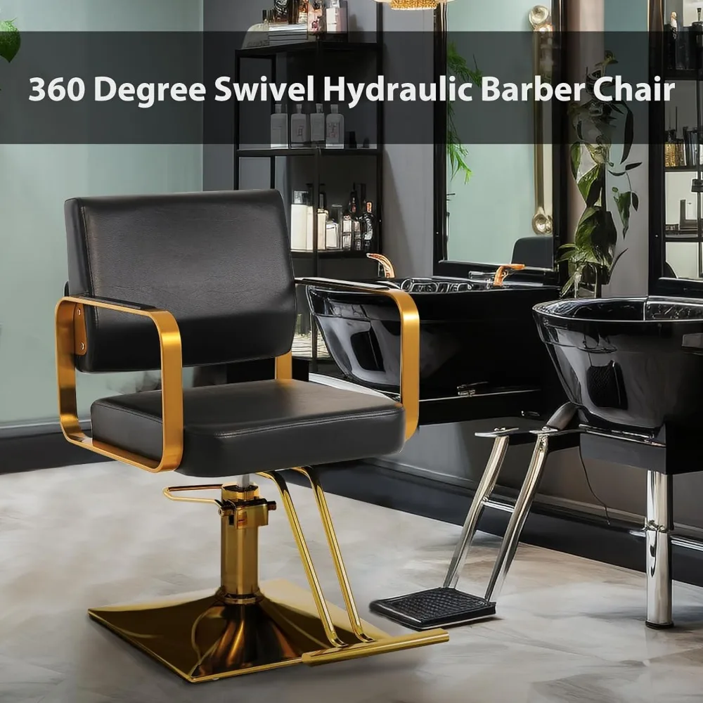 Barber Chairs, Hair Stylists, Gold, Hydraulic Pump Salon Chair 360 Degree Rotating Barber Chair, Stylist Chairs for Salon