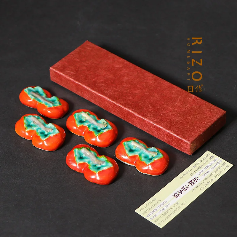 Japanese-Style Hand-Painted Persimmon Decoration Ceramic Chopstick Rack Chopstick Holder Pen Holder Writing Brush Holder