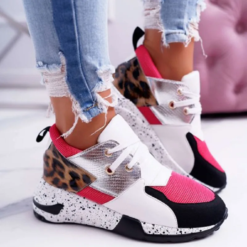 2020 nuove scarpe Casual da donna sneakers da donna traspiranti sneakers in pelliccia sintetica con stampa leopardata scarpe sportive con plateau