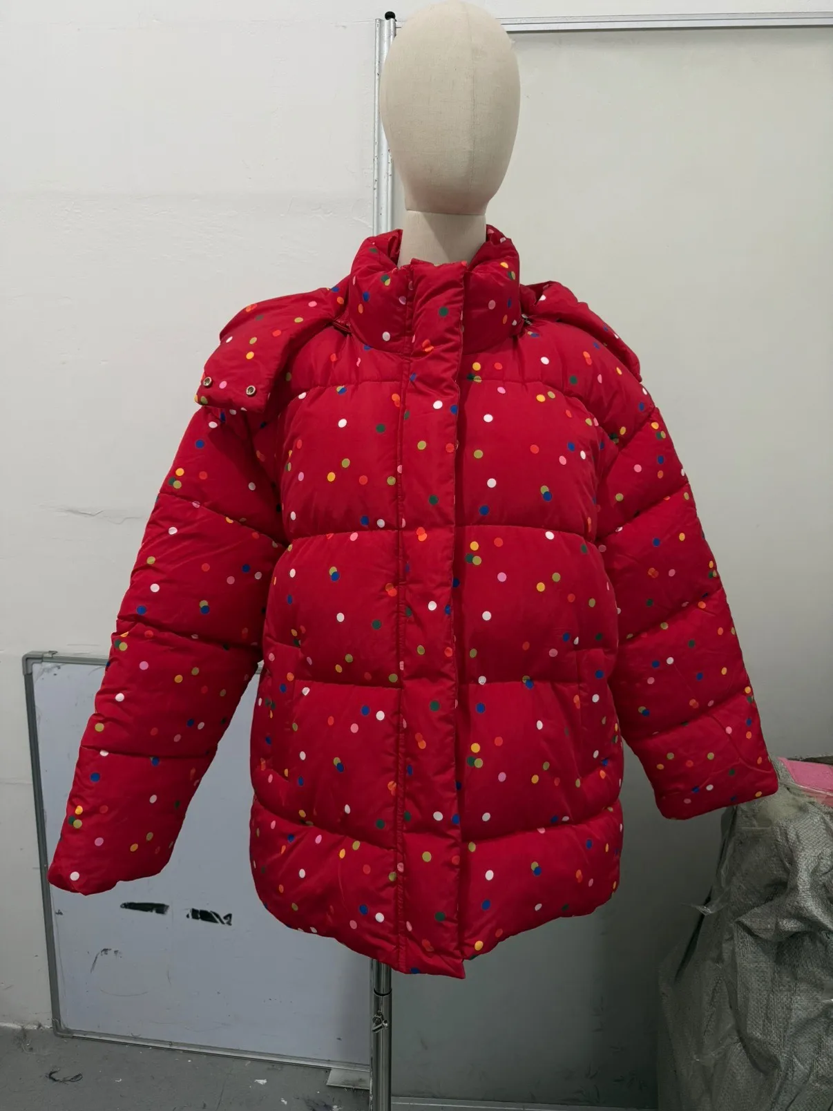 Women's Jacket Winter Oversized Coats Print Hooded Padded Jackets Female Stand Collar Long Sleeve Loose Puffy Coat Outerwear