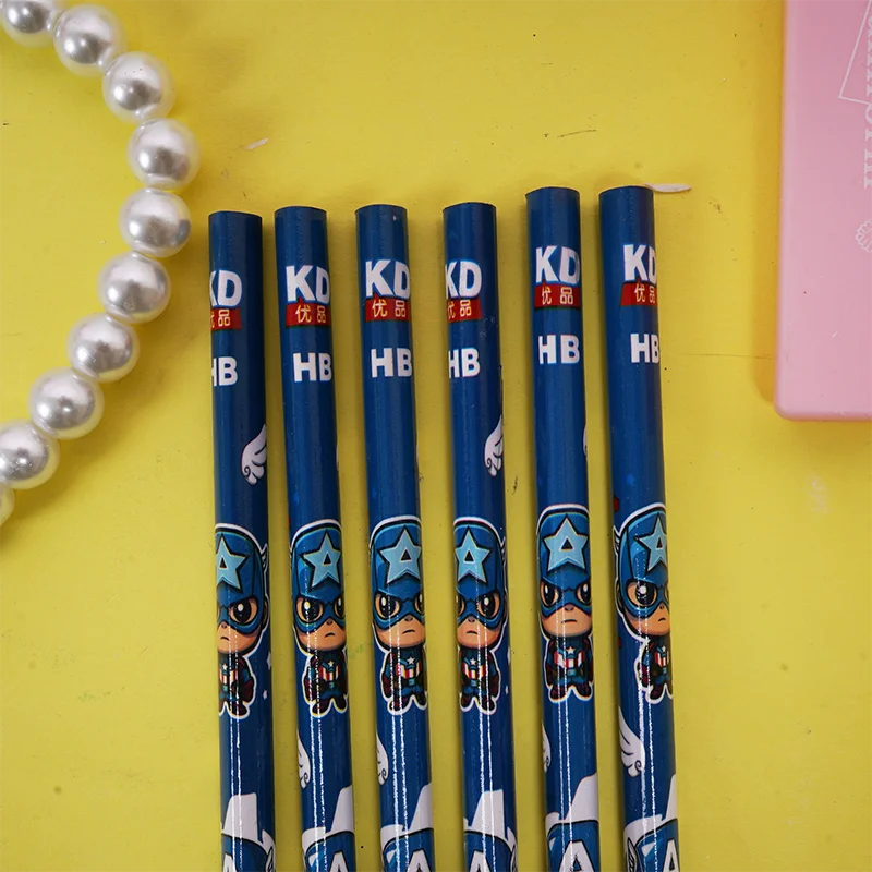 12set/box Cartoom Pencil Spider Man Captain America Avengers Superheroes HB Pen with Eraser Student Stationery School Gift view 3