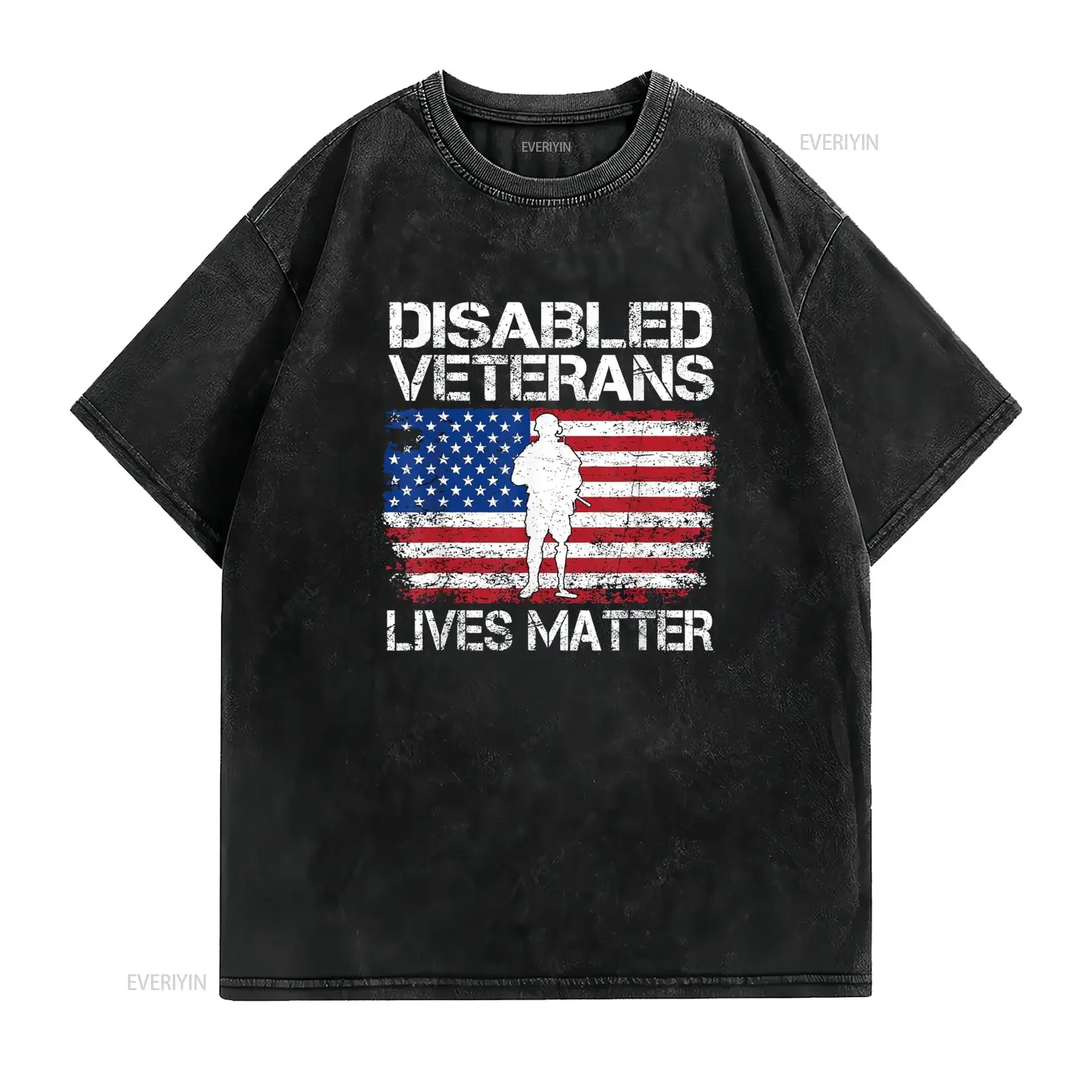 Disabled Veteran Lives Matter Flag American US Vet Military T Shirt vintage Washed Versatile graphic Stretched Stylish homme