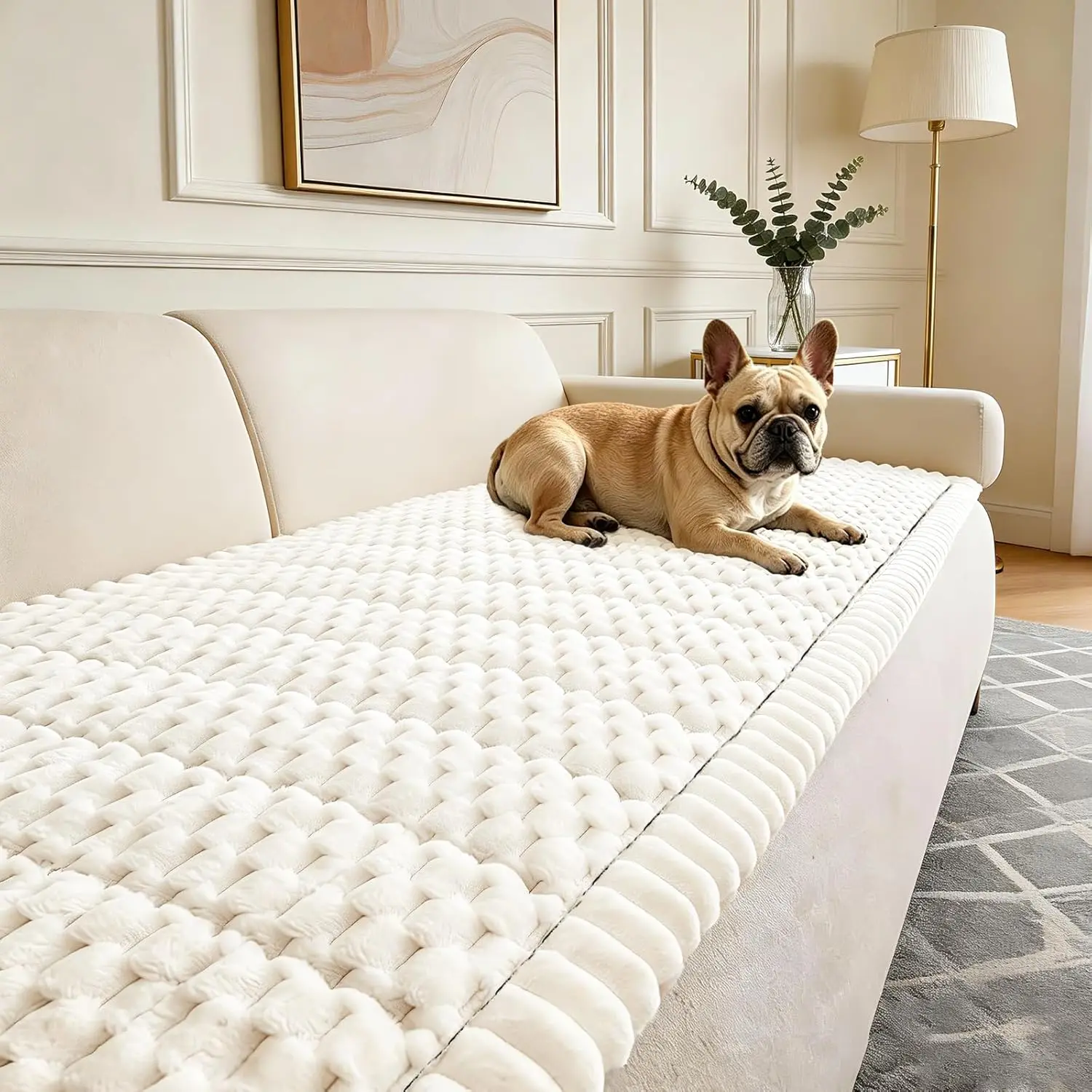 

Non Slip Couch Cover for Dogs Washable, Pet Sofa Protector for 3 Cushion, Soft Thick Slipcover, Beige 27.6"x82.7"