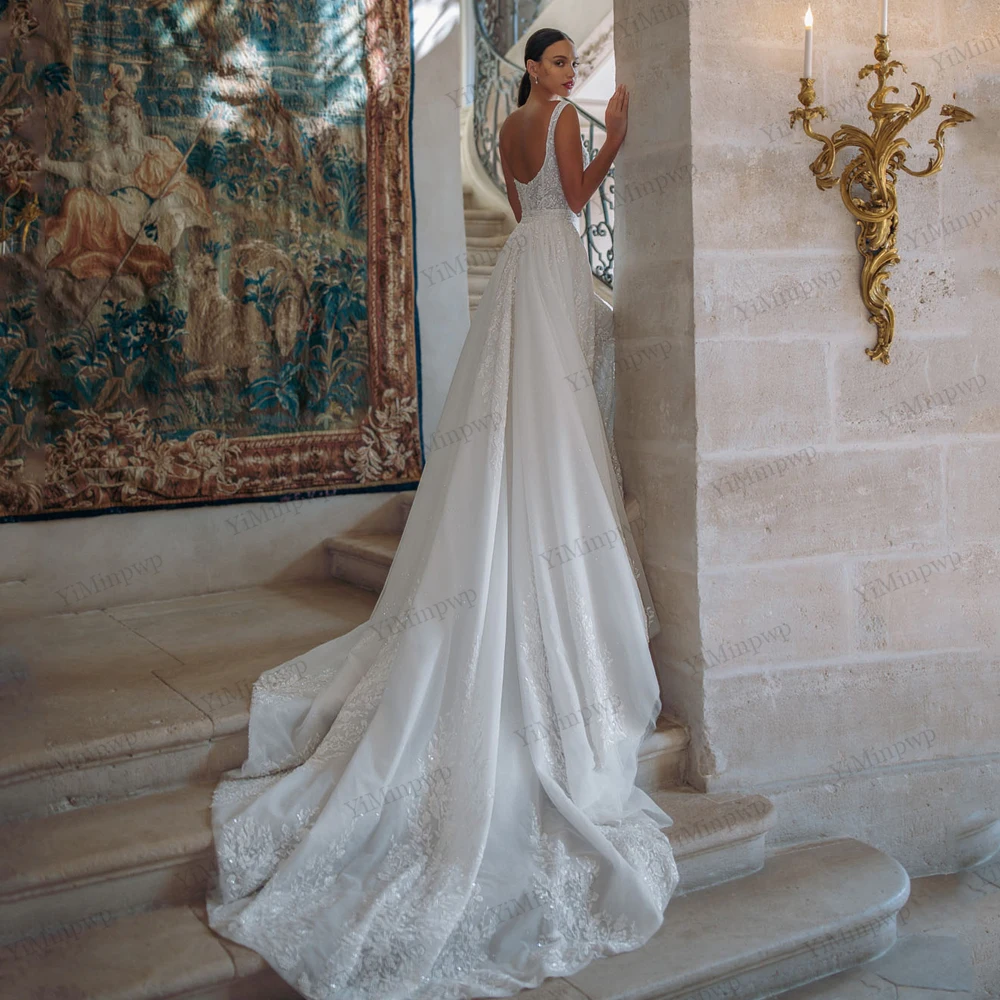 Vestidos De novia De sirena con tirantes finos con tren desmontable Vestido De novia De lujo Sereia bata con cuentas Mariage personalizado