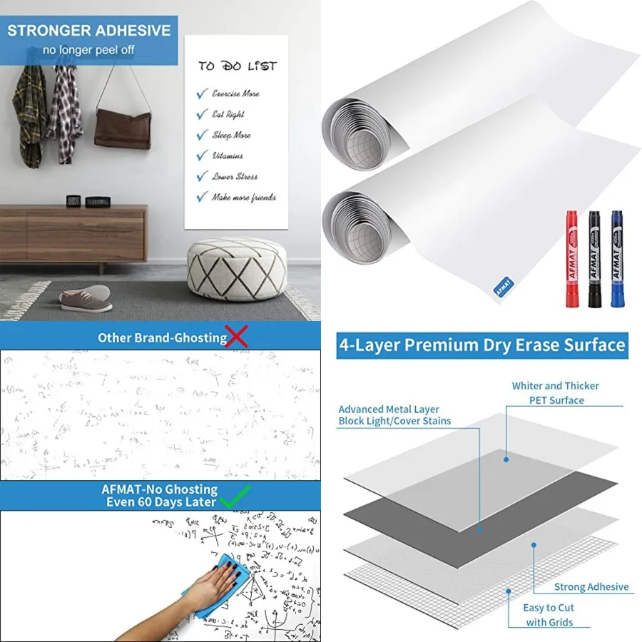 

White Board Wallpaper, Whiteboard Roll, Stick on White Boards for Wall, .5xft Peel and Stick Dry Erase Roll, Stain-Proof, Super