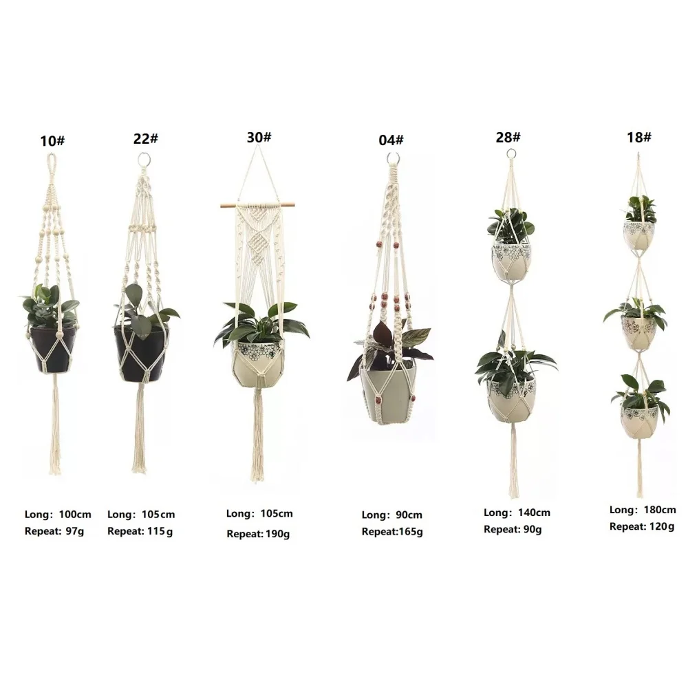 Bohemian hand-woven plant hanging basket holder, indoor and outdoor hanging plant stand, 6 different size plant hanging baskets