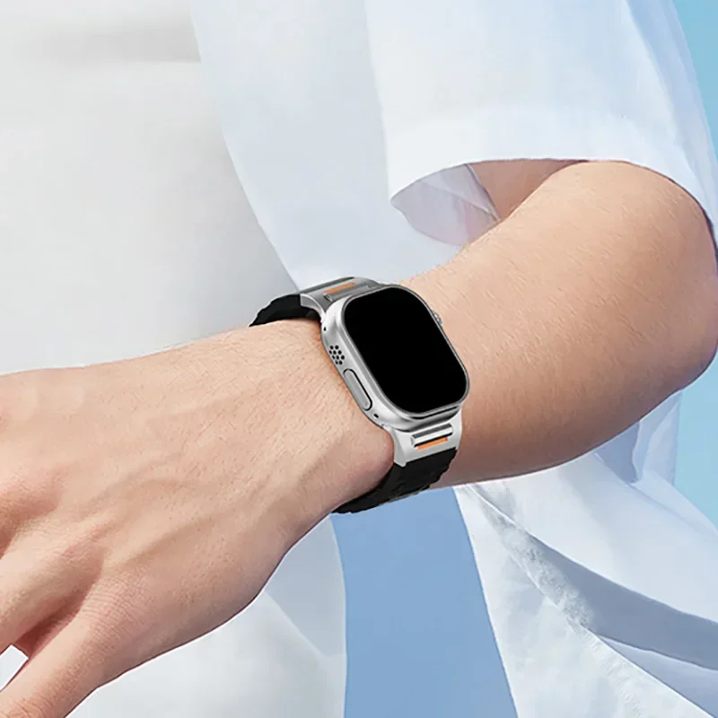 Correa de silicona para Apple Watch 46mm 42mm 44mm 40mm 41mm 45mm pulsera deportiva para iWatch Series 10 9 8 7 Se 6 5 4 Ultra2 49mm
