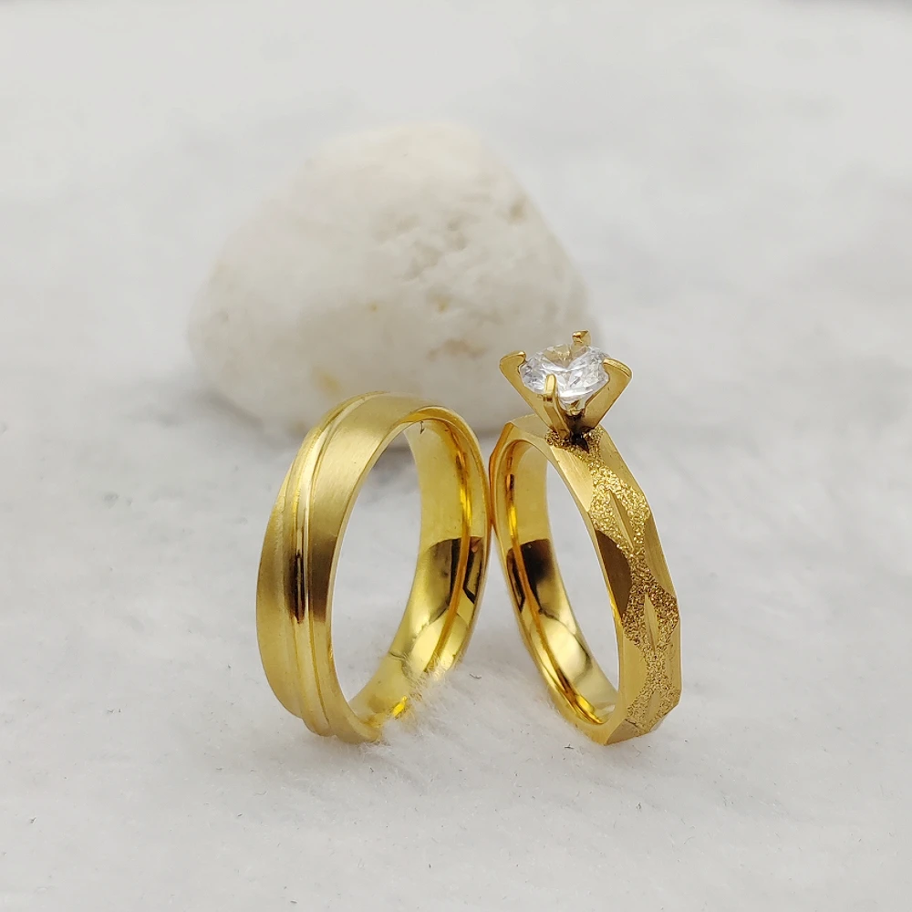 Anillos De Compromiso chapados en oro de 24K para hombre y mujer, fabricante de alianzas nupciales, anillos de dedo de matrimonio