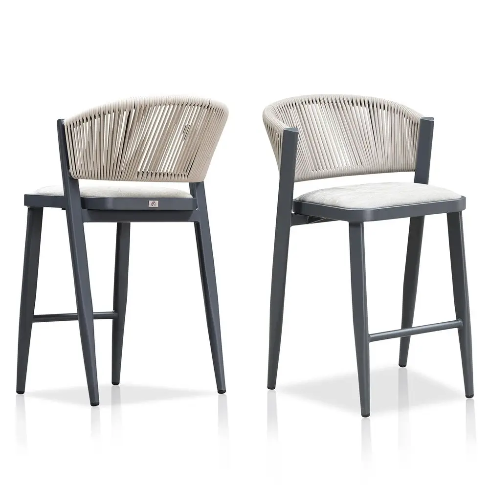 

Counter Height Bar Stool Set of 2 Patio Bar Stools Bar Height Stools Contemporary Wicker Barstools for Garden Lawn Grey Island
