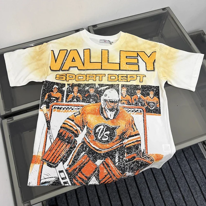 

Harajuku VALE Sport Washed Hand Worn VALE ФУТБОЛКА Хорошее качество Модные футболки Мужские летние стильные женские винтажные футболки Футболка