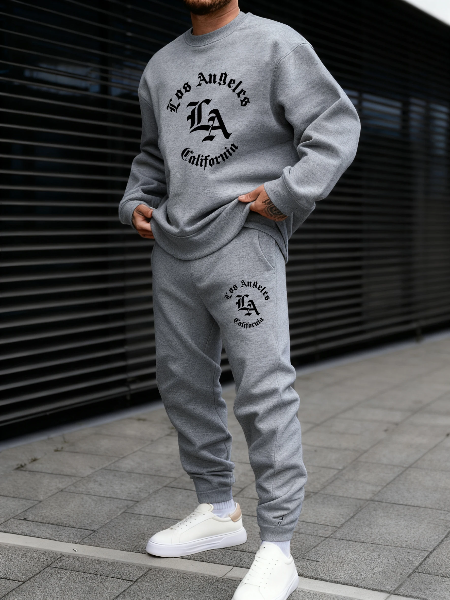 

California Letter Creativity Printed Men Jogging Suits O-Neck Soft Sweatshirt Set Fleece Fashion Sweatpant Loose Comfy Pants