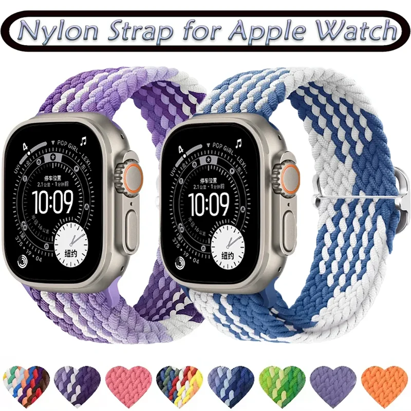 Nylon Geflochtenes Solo Loop Armband für Apple Watch 46mm 42mm 41mm 45mm 44mm 40mm Serie 11 10 9 8 7 6 5 4 SE Band iWatch Ultra 3 49mm