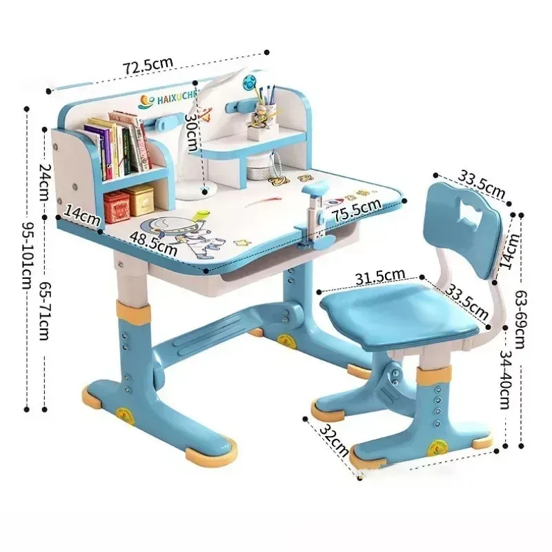 Children\'s Study Table Primary School Desk Liftable Plastic Student Writing Kids Table Household Desk and Chair Set for Kids B