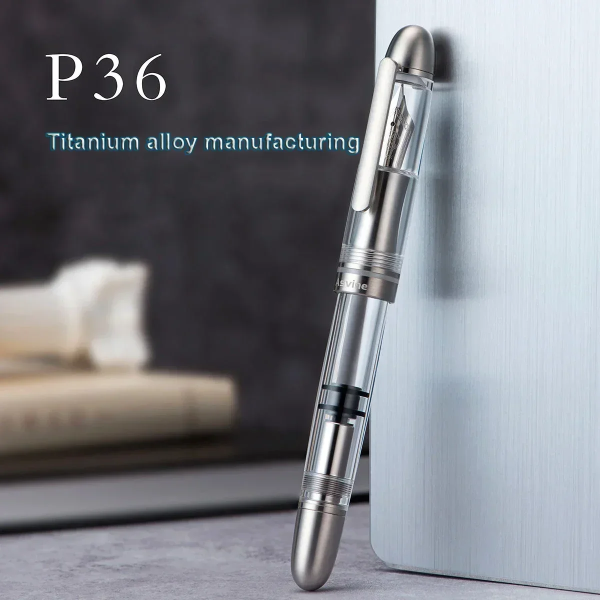 

New Asvine P36 Piston Filling Fountain Pen Bock / Asvine EF/F/M Nib, Titanium & Acrylic Smooth Writing Office Business Gift Pen