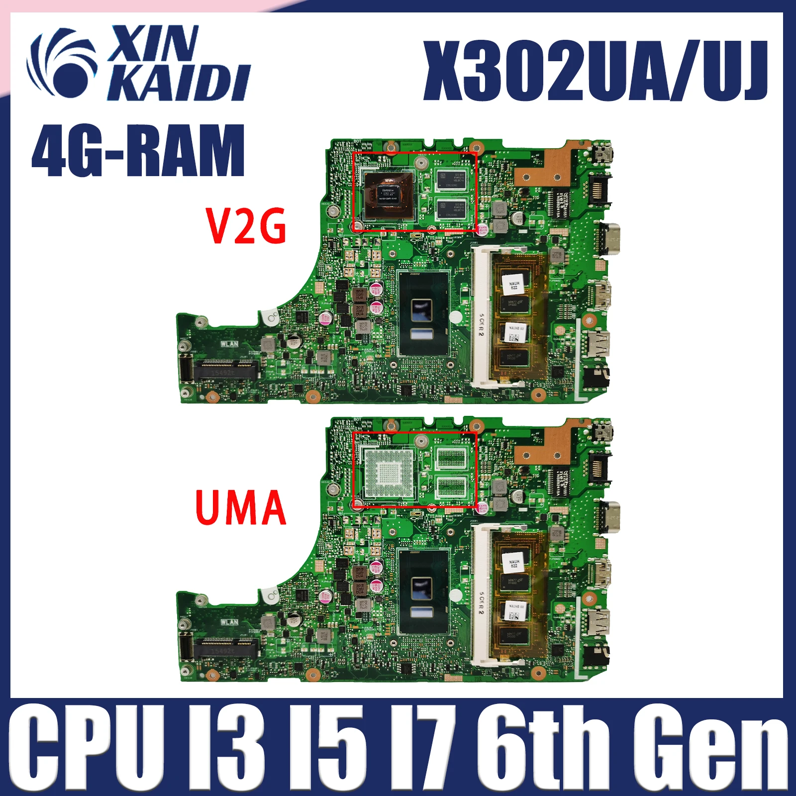 

X302UJ Laptop Motherboard For ASUS X302UA X302UV X302U Mainboard with CPU i3 i5 i7-6th Gen 4GB-RAM GT920M-V2G GPU