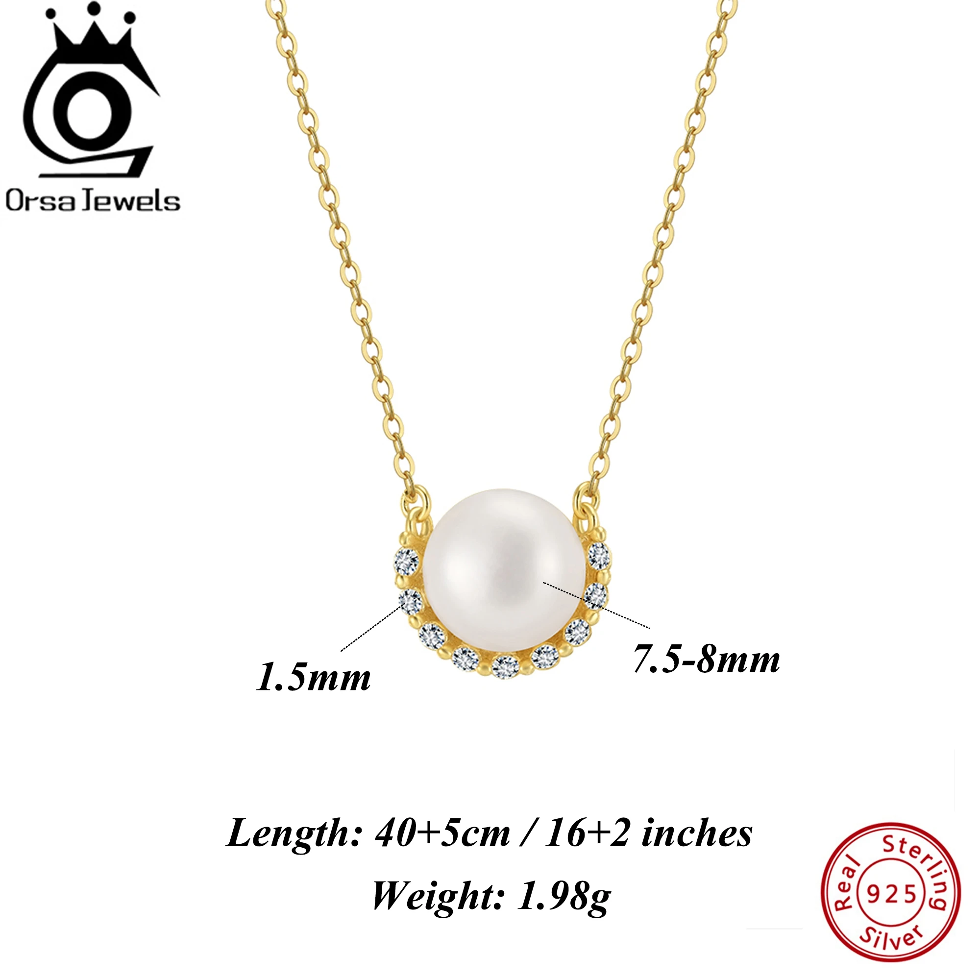 

ORSA JEWELS 2025 New Arrival 925 Sterling Silver 7.5-8mm Freshwater Pearl Necklace, Vintage Pendant Jewelry Trendy Summer GPN87