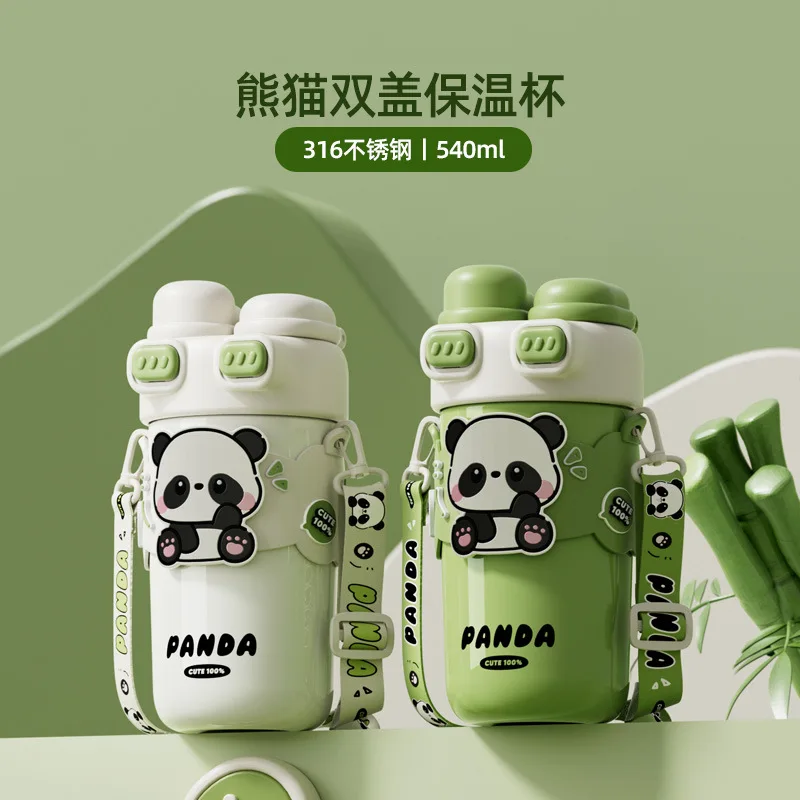 

Summer girls straw cup, high value and large capacity, portable thermos cup, double drink student panda drinking cup