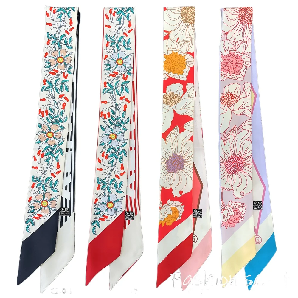 

4PC Ins Fashion Flower Ladies Tie Bag Long Ribbon Headband Ribbon Small Scarf Silk Scarf Wholesale Silk Scarf Gift