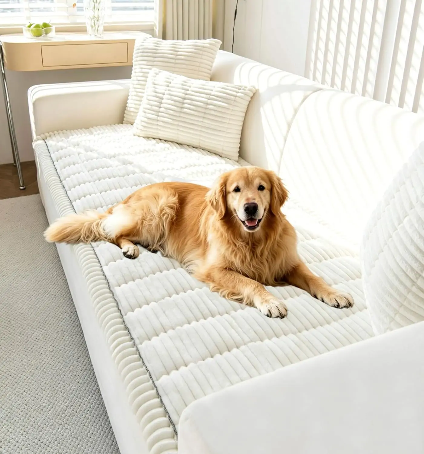 

Non Slip Plush Couch Cover for Dogs, Washable Sofa Slipcover for 3 Cushion, Soft Furniture Protector, Cream, 31.5"x82.7"