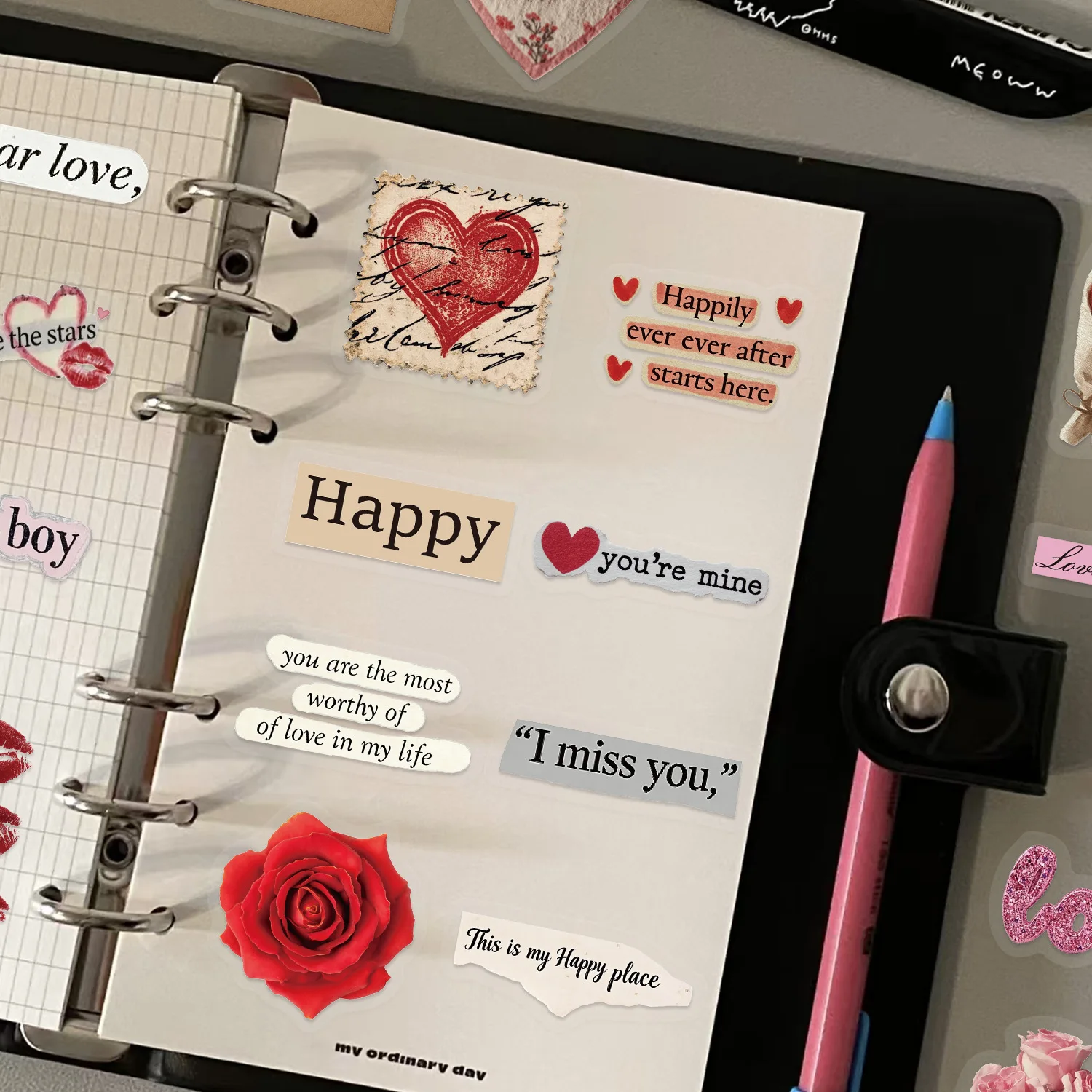 50Pcs Valentine's Day Vintage Love Heart Rose Transparent Stickers Romantic Scrapbook Sticker for Journal DIY Craft Phone Laptop