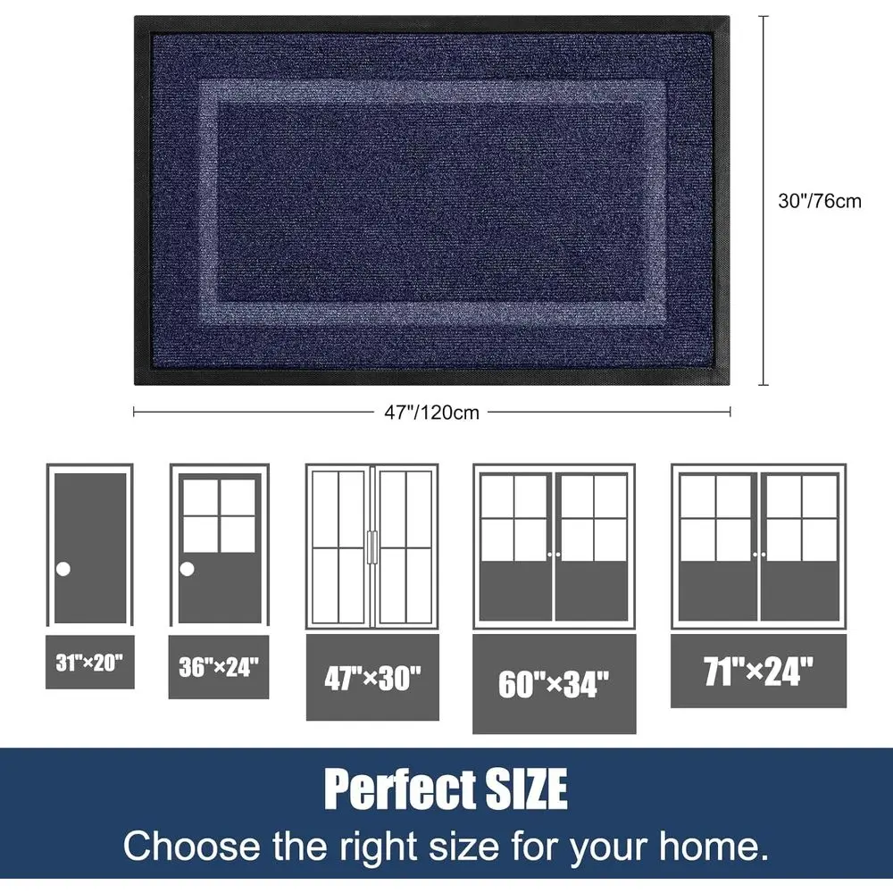 Blue 47x30 Large Front Door Mat - Waterproof Outdoor/Indoor Entrance Rug, Sturdy Natural Rubber