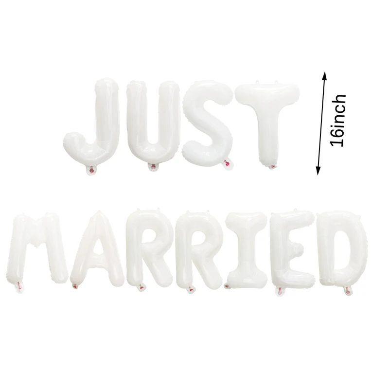 1Bag 16inch Just Married Foil Balloon Banner Bachelorette Hen Night Party Bridal Shower Engagement Party Wedding Decorations
