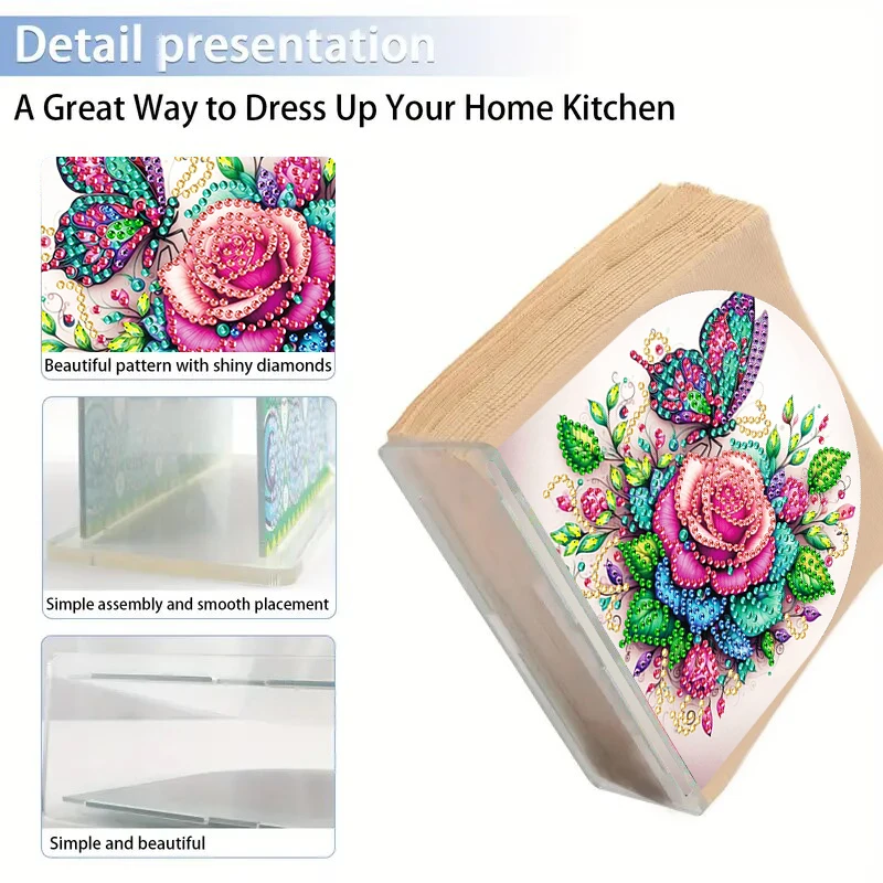 DIY Acrylic Diamond Art Set - Butterfly Flower Pattern | Unique Shaped Diamond Home Decoration | Perfect Choice for Napkin Stand - view 4