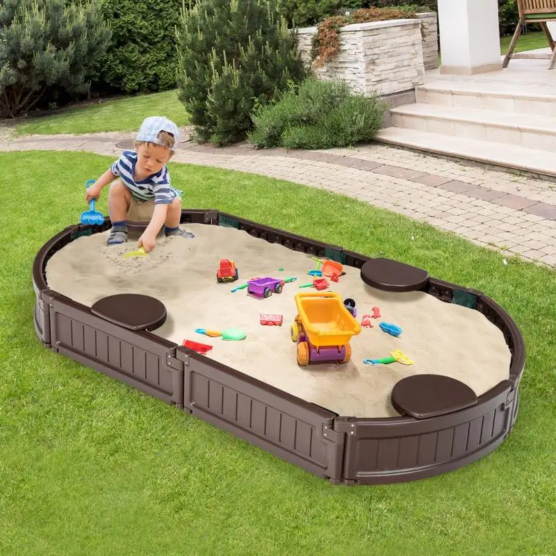 Image 7: Boîte à sable avec siège d'angle intégré et revêtement inférieur - Marron