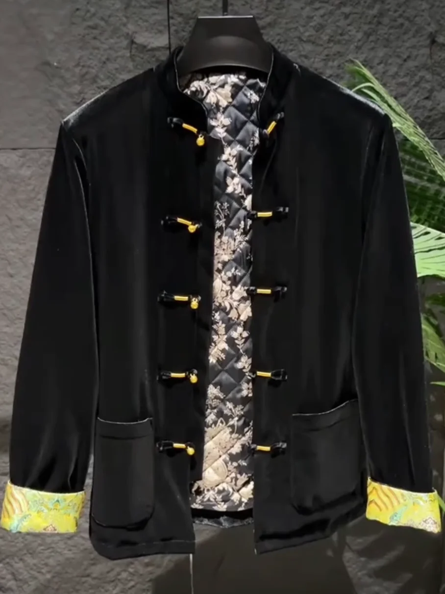 

High Quali Cotton Embroidered Button Men's New Autumn Winter Tang Suit Jaet Faionable Cool Ethnic Sle Casual Wear