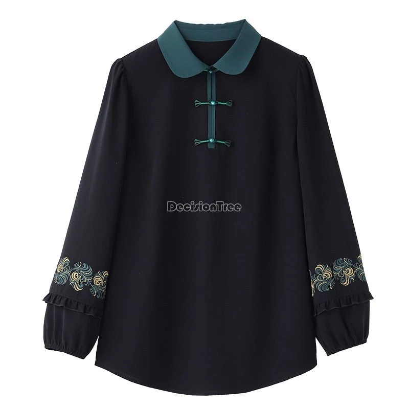 Sweat à capuche brodé de style chinois pour femmes, chemisier ample, haut décontracté, vintage, doux, élégant, tempérament, tendance, automne, nouveau, grande taille, 2024