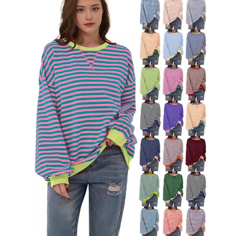 

2024Autumn and WinterTIKTOKIndependent Imitation Cotton New Women's Loose Casual Striped DressTWomen's