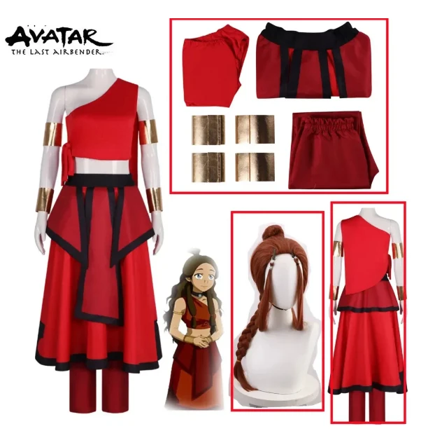 

Anime Avatar the last Airbender Katara Cosplay Costume Women Carnival Halloween Party Fancy Dress Wig Top Pants