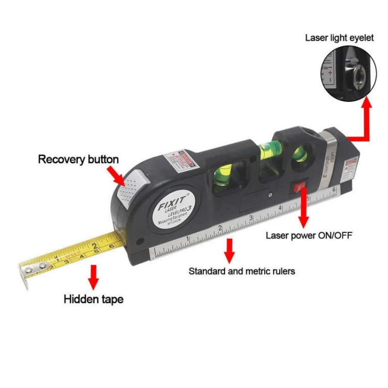 Laser Level Multipurpose Line Laser Leveler Tool Cross Line Lasers With 8FT 2.5M Standard Measure Tape and Metric Rulers