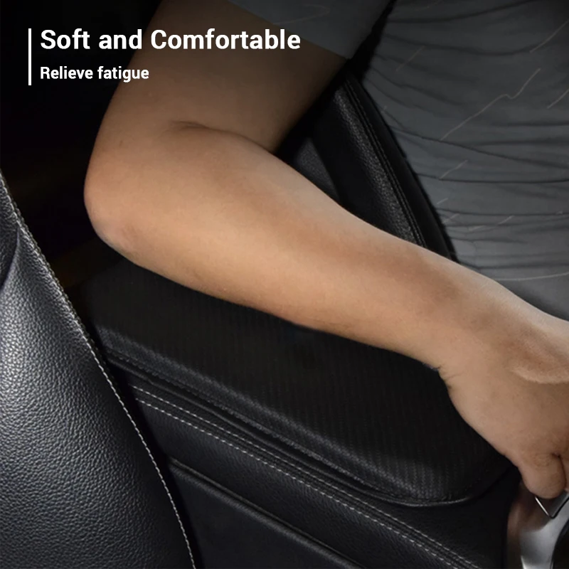 SEAMETAL Carbon Fiber PU Leather Car Armrest Mat Non Slip Center Console Arm Rest Protection Cushion Auto Armrests Box Cover Pad