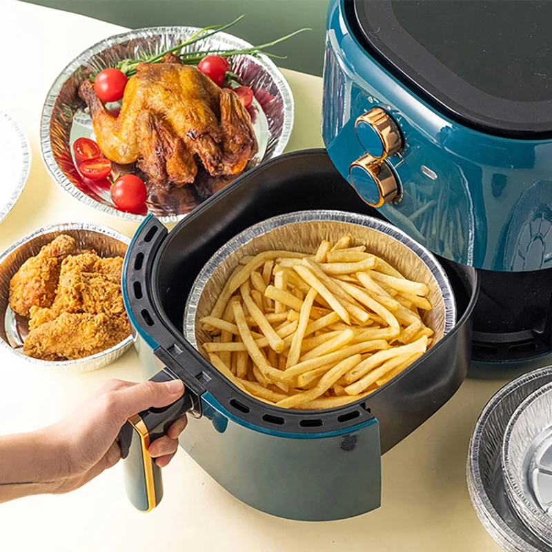 

20pcs Pack 720ml Air Fryer Foil Containers Round Disposable Aluminum Baking Pans Heat Resistant BBQ Grill Tray Kitchen Accessory